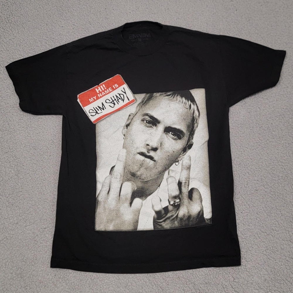 Eminem Shirt Mens Medium Black Hi My Name Is Slim Shady Rap Graphic Tee